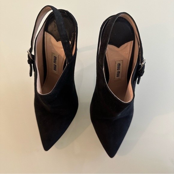 Miu Miu Black Slingback Ankle Bootie Mules Pointed Toe Size 36.5 - Picture 4 of 11